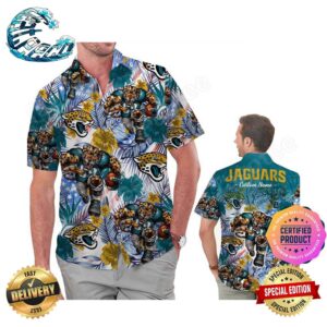 Jacksonville Jaguars America Flag Tropical Floral Aloha Hawaiian Shirt Beach Shorts Custom Name For Men Women