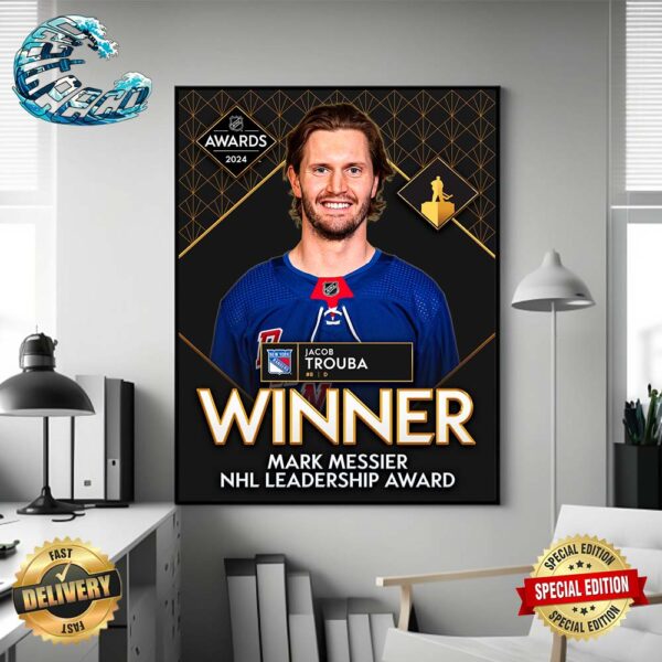 Jacob Trouba New York Rangers Has Been Awarded The Mark Messier NHL Leadership Award For 2023-24 Home Decor Poster Canvas