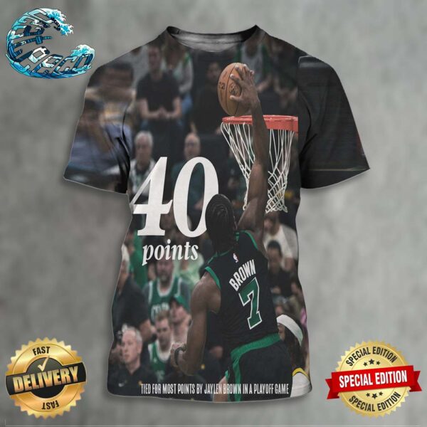 Jaylen Brown Matches Career Playoff High With 40 Points All Over Print Shirt