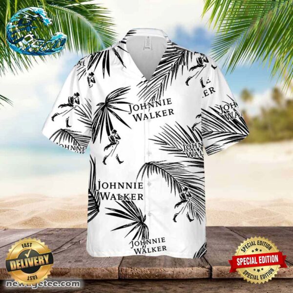 Johnnie Walker Hawaiian Button Up Shirt Palm Leaves Pattern