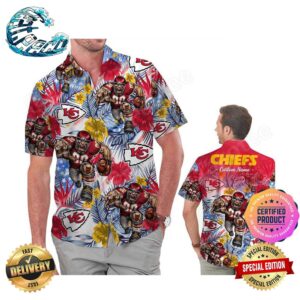 Kansas City Chiefs America Flag Tropical Floral Aloha Hawaiian Shirt Beach Shorts Custom Name For Men Women
