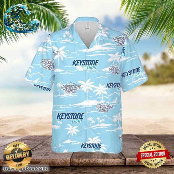 Keystone Light Hawaiian Button Up Shirt Island Palm Leaves