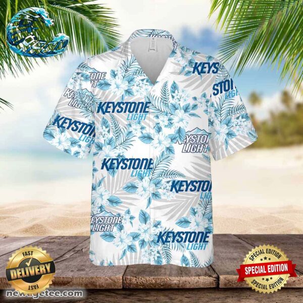 Keystone Light Hawaiian Flowers Pattern Shirt Hawaiian Beer