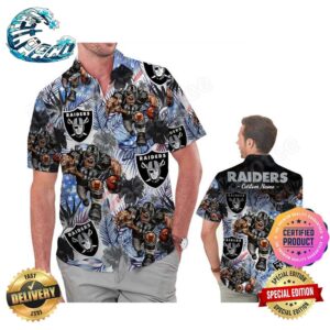 Las Vegas Raiders America Flag Tropical Floral Aloha Hawaiian Shirt Beach Shorts Custom Name For Men Women