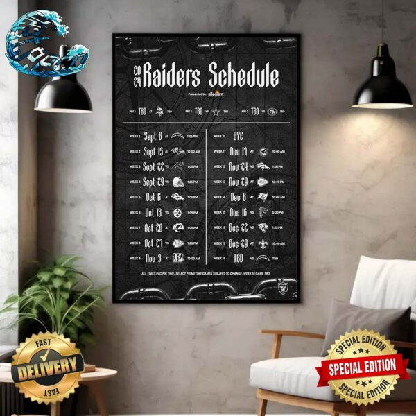 Las Vegas Raiders NFL 2024 Season Schedule Home Decor Poster Canvas