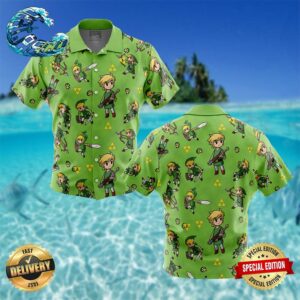 Link Pattern Legend of Zelda Button Up Hawaiian Shirt