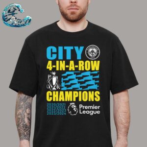Manchester City 2024 Premier League Champions Four Years In A Row Unisex T-Shirt