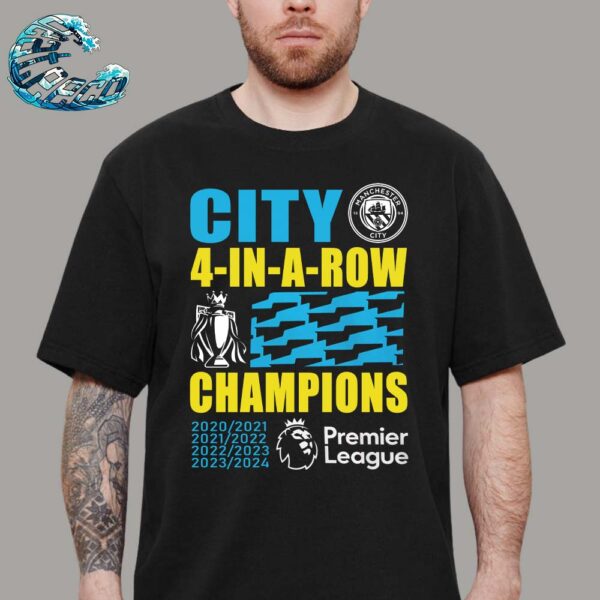 Manchester City 2024 Premier League Champions Four Years In A Row Unisex T-Shirt