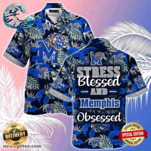 Memphis Tigers Summer Beach Hawaiian Shirt Stress Blessed Obsessed