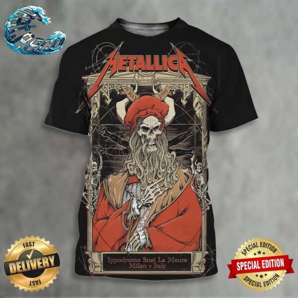 Metallica Tonight M72 World Tour Poster On May 29 I Days Milano At Ippodromo Snai La Maura In Milan Italy Fresh Of First No Repeat Weekend Of 2024 All Over Print Shirt