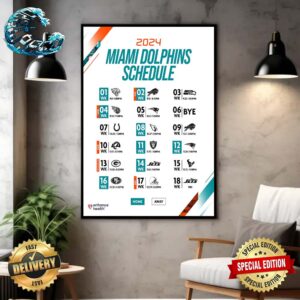 Miami Dolphins NFL 2024 Season Schedule Home Decor Poster Canvas