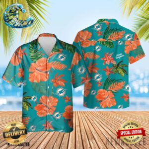 Miami Dolphins NFL Color Hibiscus Button Up Hawaiian Shirt