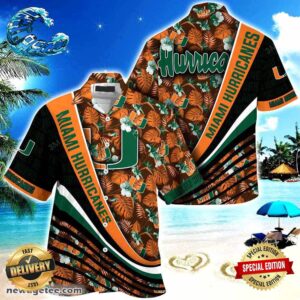Miami Hurricanes Summer Beach Hawaiian Shirt With Tropical Flower Pattern