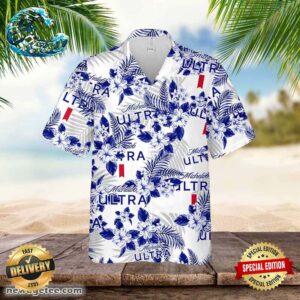 Michelob Ultra Hawaiian Button Up Shirt Flowers Pattern