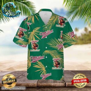 Miller High Life Hawaiian Palm Leaves Pattern Shirt Beer