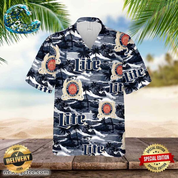 Miller Lite Hawaiian Sea Island Pattern Shirt Hawaii Beer