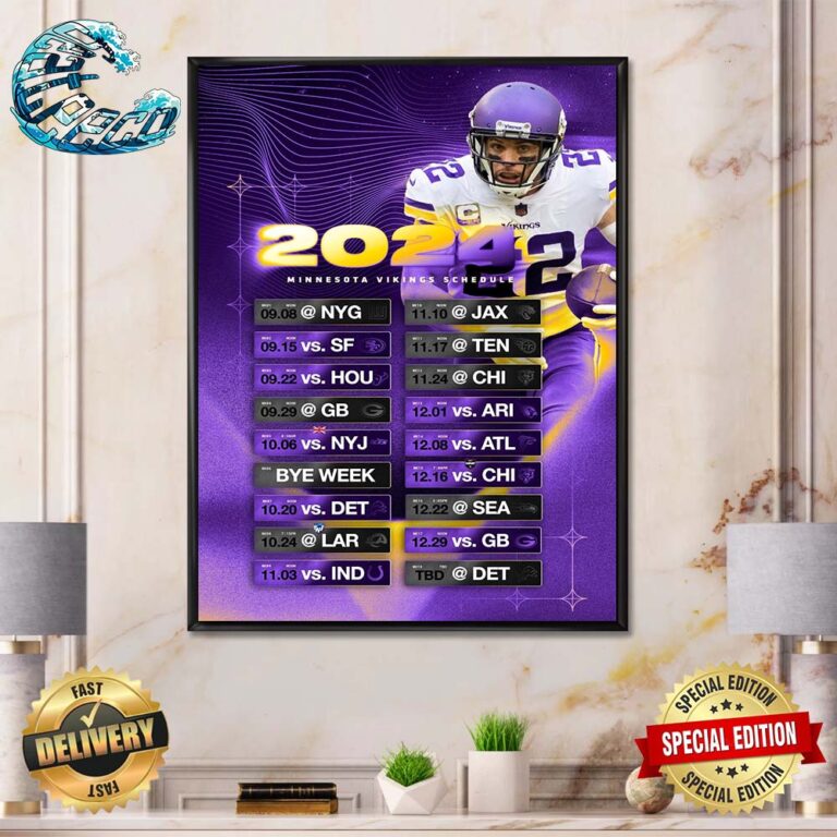 Minnesota Vikings NFL 2024 Season Schedule Home Decor Poster Canvas