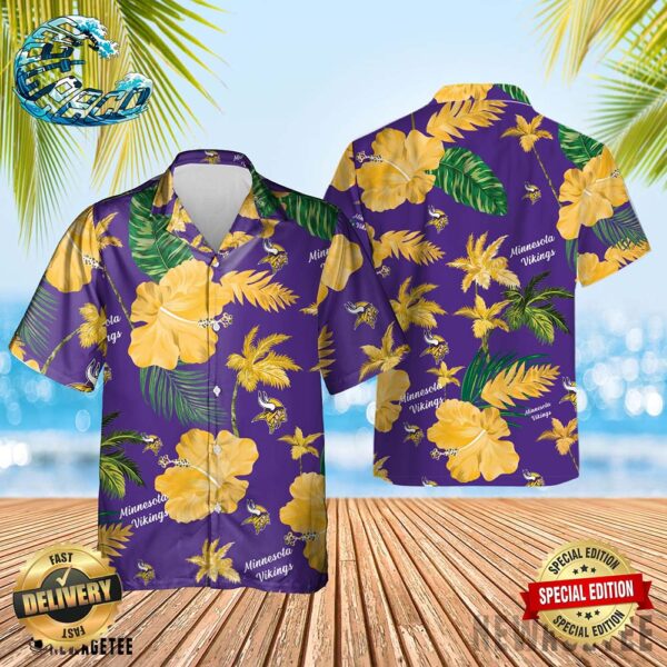 Minnesota Vikings Nfl Color Hibiscus Button Up Hawaiian Shirt