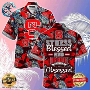 NC State Wolfpack Summer Beach Hawaiian Shirt Stress Blessed Obsessed