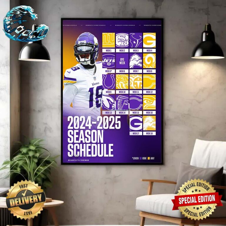 NFL 20242025 Season Schedule Minnesota Vikings Wall Decor Poster Canvas Seateeco