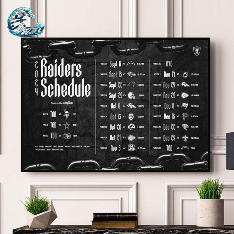 NFL 2024 Season Schedule Full Las Vegas Raiders Wall Decor Poster