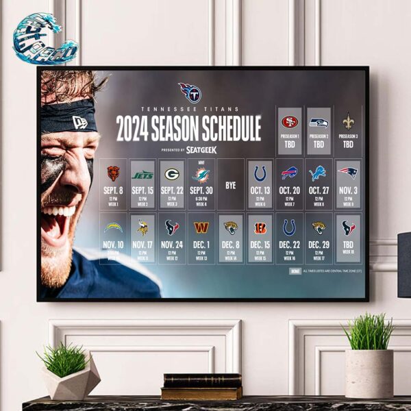 NFL 2024 Season Schedule Full Tennessee Titans Wall Decor Poster Canvas