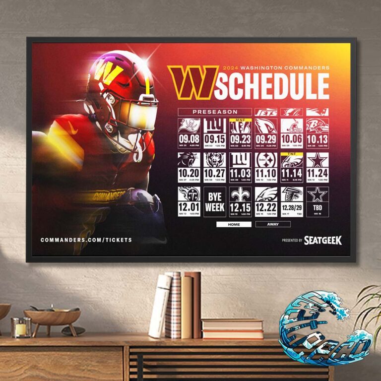 NFL 2024 Season Schedule Full Washington Commanders Wall Decor Poster