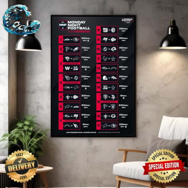 NFL Monday Night Football 2024 Schedule Home Decor Poster Canvas