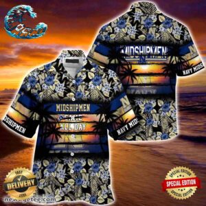 Navy Midshipmen Summer Beach Hawaiian Shirt Hibiscus Pattern For Sports Fan