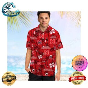 Nebraska Cornhuskers America Flag Tropical Floral Aloha Hawaiian Shirt, Beach Shorts Custom Name For Men Women