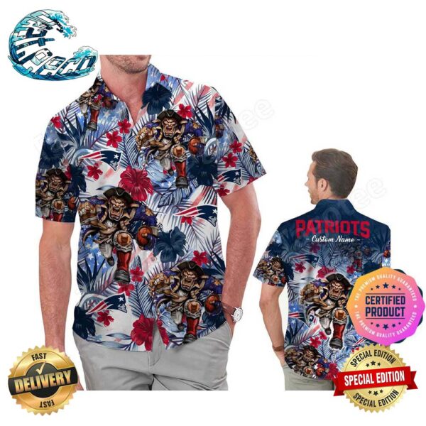 New England Patriots America Flag Tropical Floral Aloha Hawaiian Shirt Beach Shorts Custom Name For Men Women