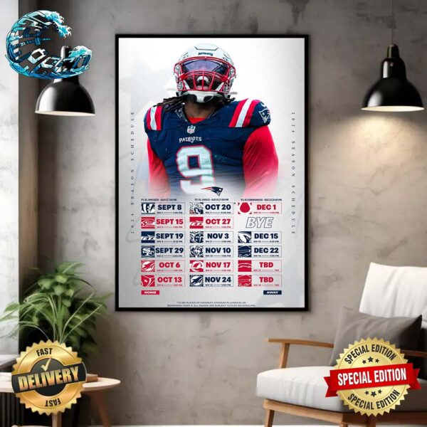 New England Patriots NFL 2024 Season Schedule Home Decor Poster Canvas