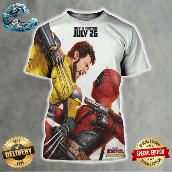 New Official Poster For Deadpool And Wolverine Releasing In Theaters On July 26 All Over Print Shirt