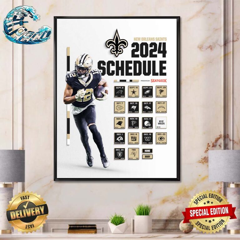 New Orleans Saints NFL 2024 Season Schedule Home Decor Poster Canvas Seateeco