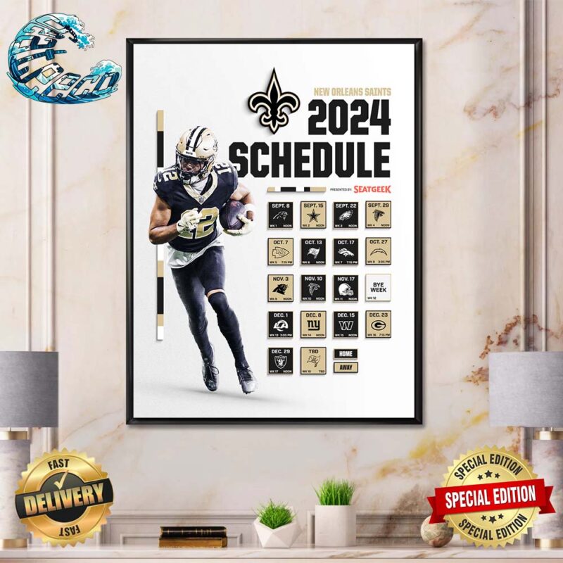 New Orleans Saints NFL 2024 Season Schedule Home Decor Poster Canvas