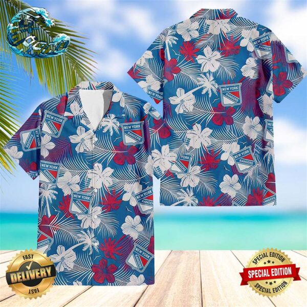 New York Rangers Tropical Flower Hawaiian Shirt Beach Shorts