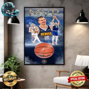Nikola Jokic Denver Nuggets 2024 NBA MVP Break Through Shadowbox Photograph With Autographed Basketball Poster Canvas