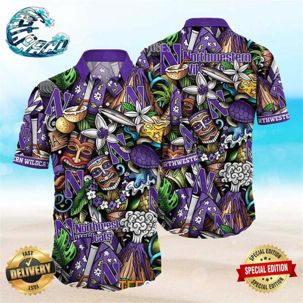 Northwestern Wildcats NCAA Mens Floral Special Design Hawaiian Shirt