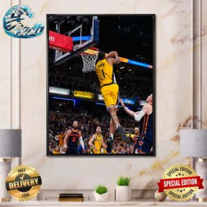 Obi Toppin Catches The Lob And Goes For The Reverse Aley Oops Dunk In Game 4 With Knicks Eastern Semifinals NBA Playoffs 2023-2024 Poster Canvas