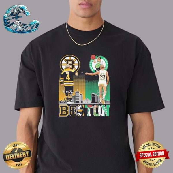 Official Boston Bruins Bobby Orr Boston Celtics Larry Bird The Legends Unisex T-Shirt