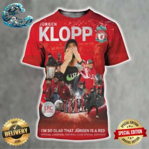 Official Liverpool LFC Icons Magazine Jurgen Klopp I’m So Glad That Jurgen Is A Red Merchandise All Over Print Shirt