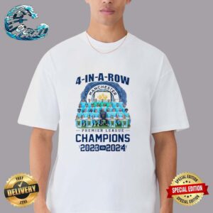 Official Manchester City 4-In-A-Row 2023-2024 Premier League Champions Premium T-Shirt