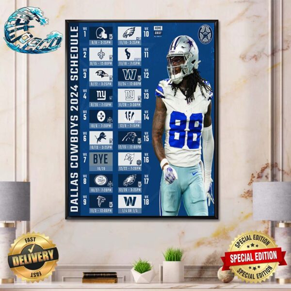 Official NFL 2024 Season Schedule Dallas Cowboys Wall Decor Poster ...