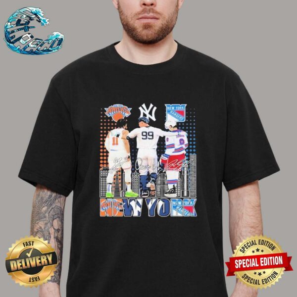 Official New York Knicks x New York Yankees x New York Rangers Signature Premium T-Shirt