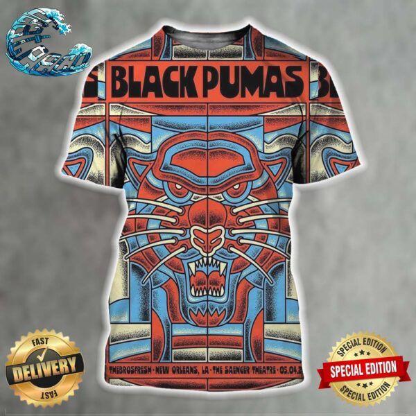 Official Poster For Black Pumas Performance In New Orleans LA On May 4 2024 With Special Guest Thebrosfresh All Over Print Shirt