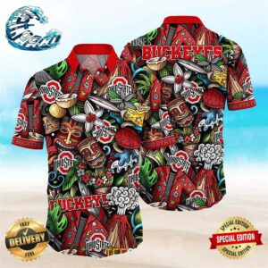 Ohio State Buckeyes Ncaa Mens Floral Special Design Hawaiian Shirt