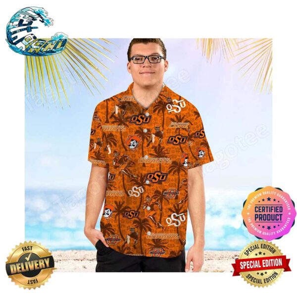 Oklahoma State Cowboys America Flag Tropical Floral Aloha Hawaiian Shirt Beach Shorts Custom Name For Men Women