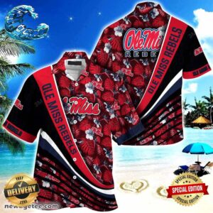 Ole Miss Rebels Summer Beach Hawaiian Shirt With Tropical Flower Pattern