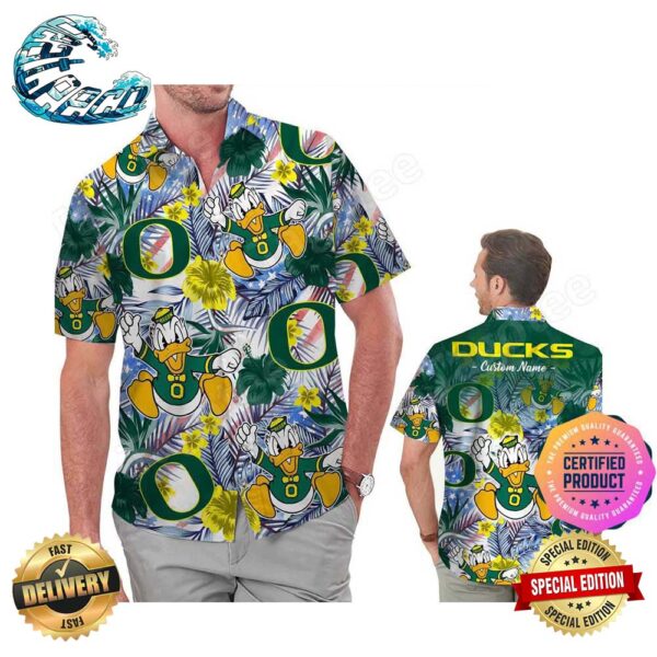 Oregon Ducks Coconut Aloha Hawaiian Shirt Beach Shorts Custom Name For Men Women