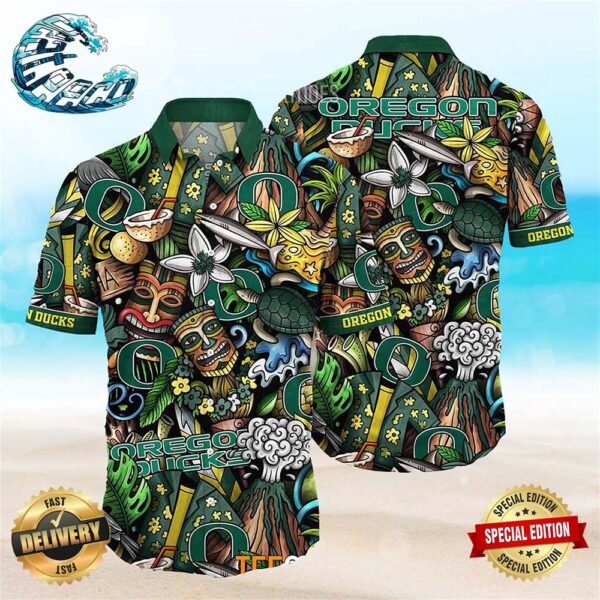 Oregon Ducks Ncaa Mens Floral Button Up Hawaiian Shirt